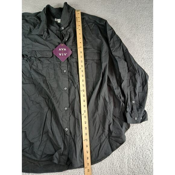 Ava & Viv Shirt Womens 2X Black Button Up Cotton Blend Business Casual NWT - Picture 4 of 8